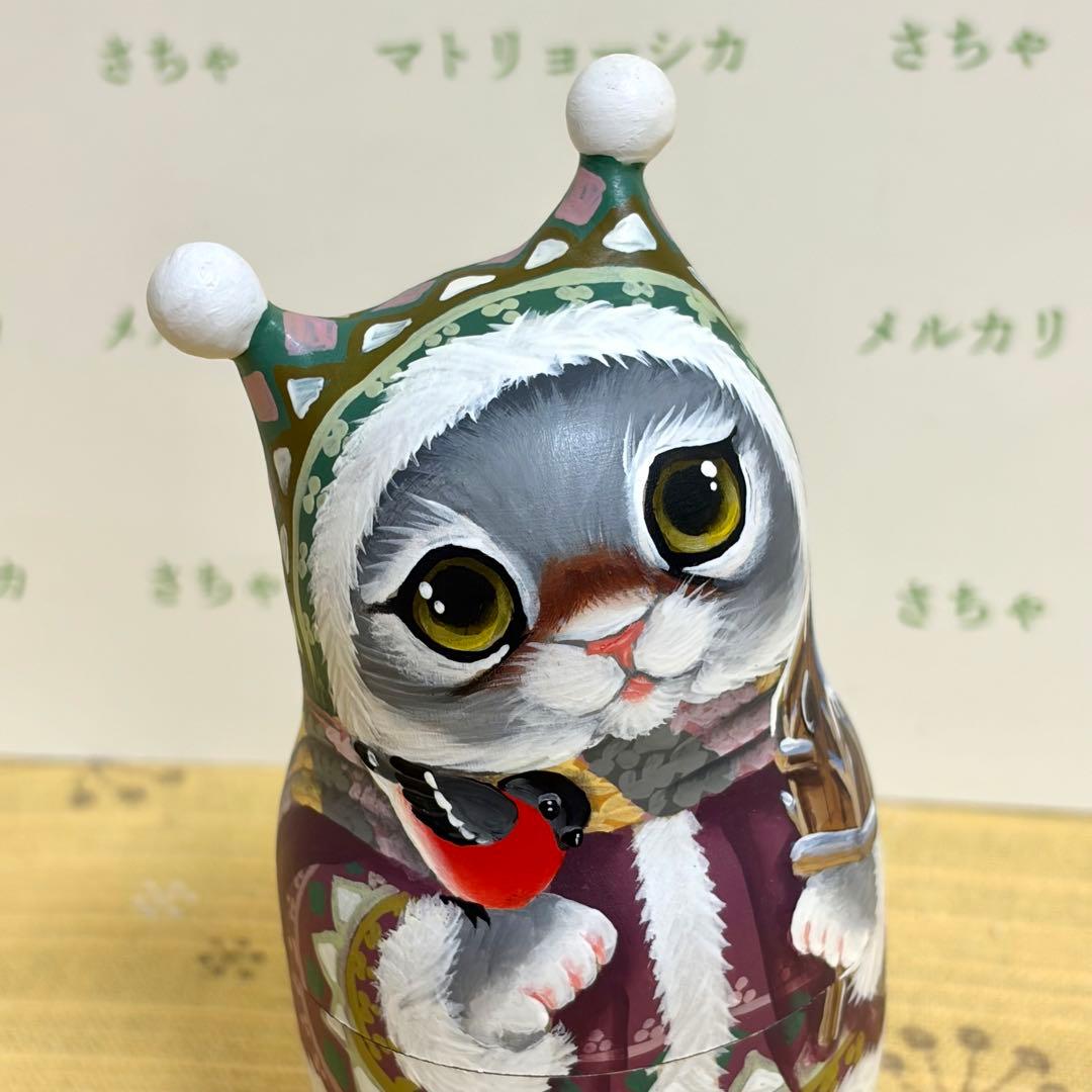作家もの　マトリョーシカ　猫　スヴェトラーナ・ニコラエヴァ　手描き