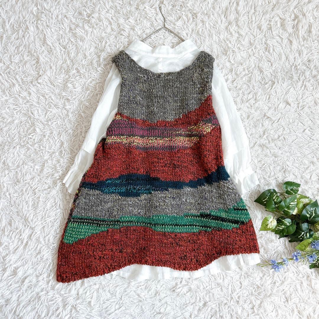 美品⁂センソユニコ⁂ニットベスト　チュニック　アシメ　変形ヘム　マルチカラー　L