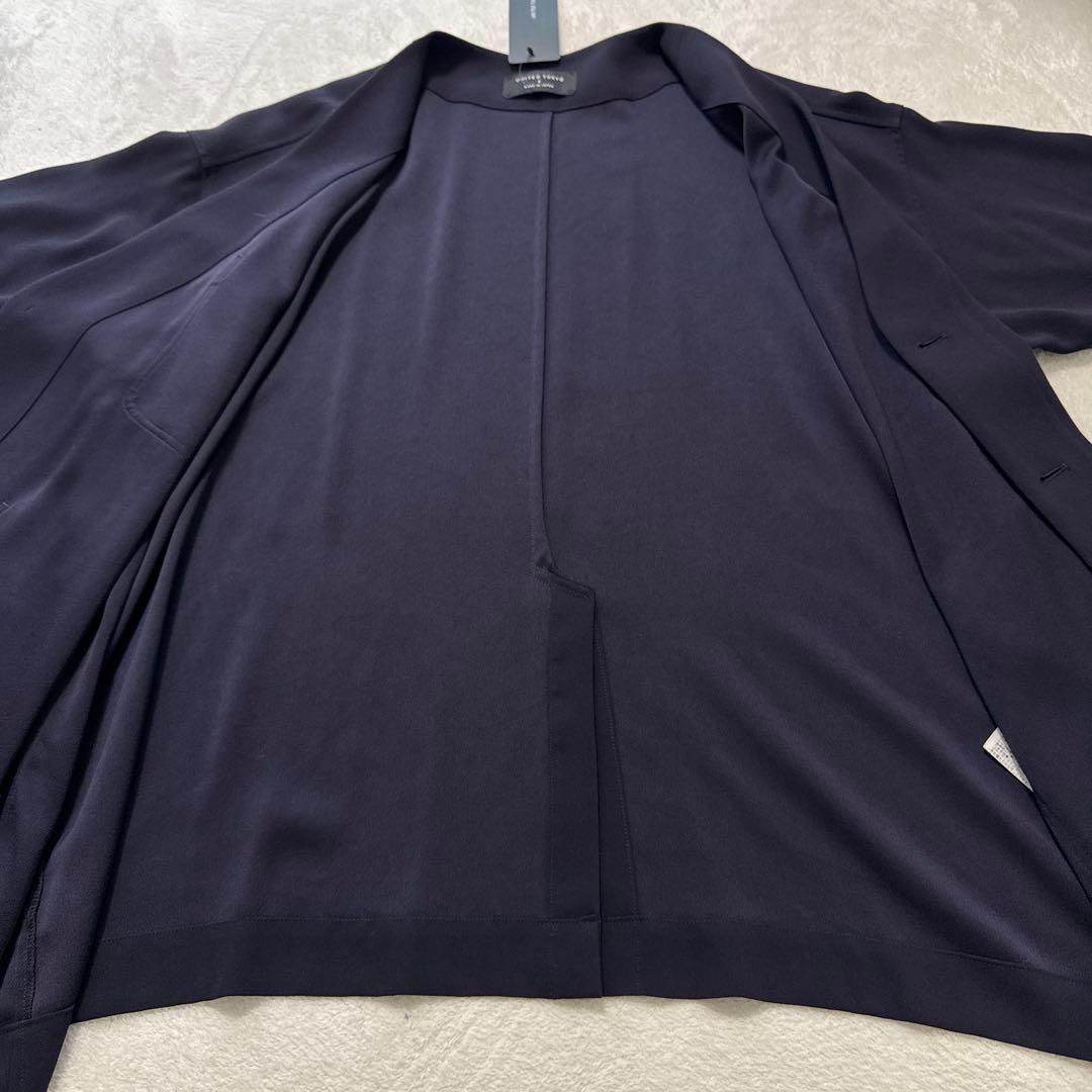 新品 ユナイテッドトウキョウ ジョーゼットノーカラージャケット 2 伸縮性 薄手