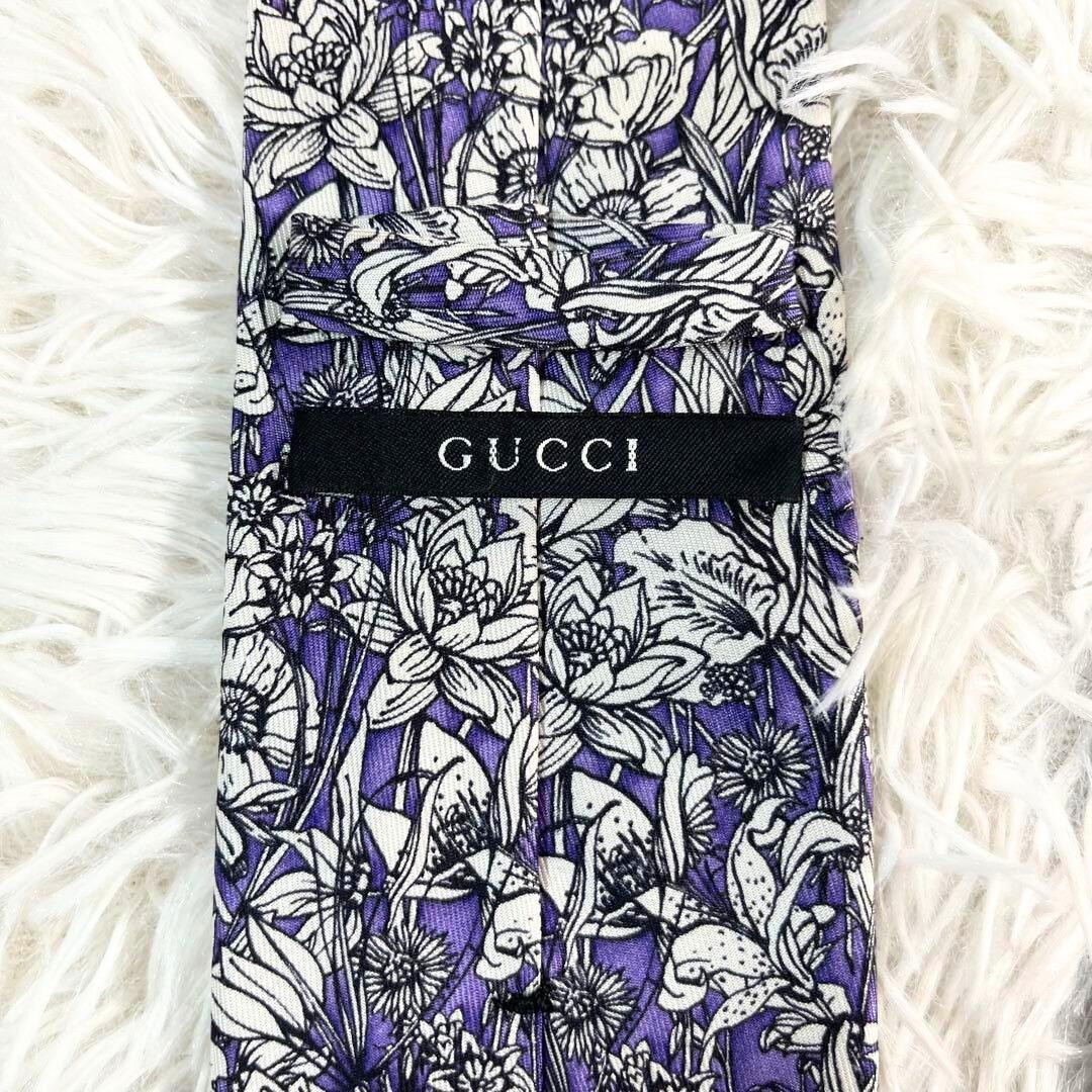GUCCI グッチ ネクタイ シルク 花柄 総柄 刺繍 パープル ブルームス