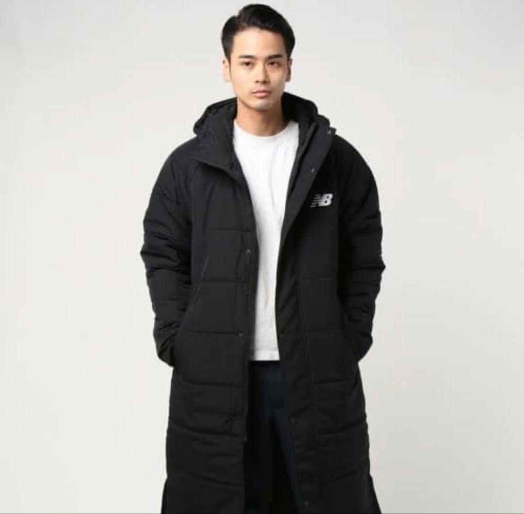 NEW BALANCE　ウインドパデットロングコート　ベンチコート　黒　M　中綿