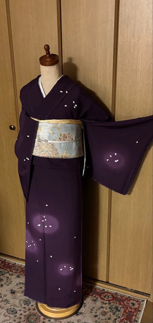 正絹縮緬　小桜、蛍暈し訪問着　 小豆紫【洛楽人工房】トール裄長 未使用　美品