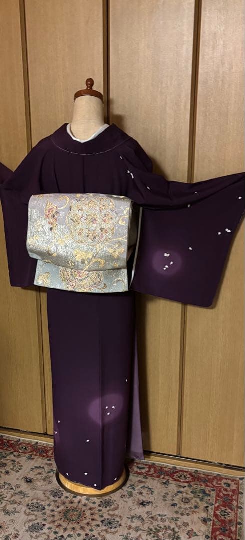 正絹縮緬　小桜、蛍暈し訪問着　 小豆紫【洛楽人工房】トール裄長 未使用　美品