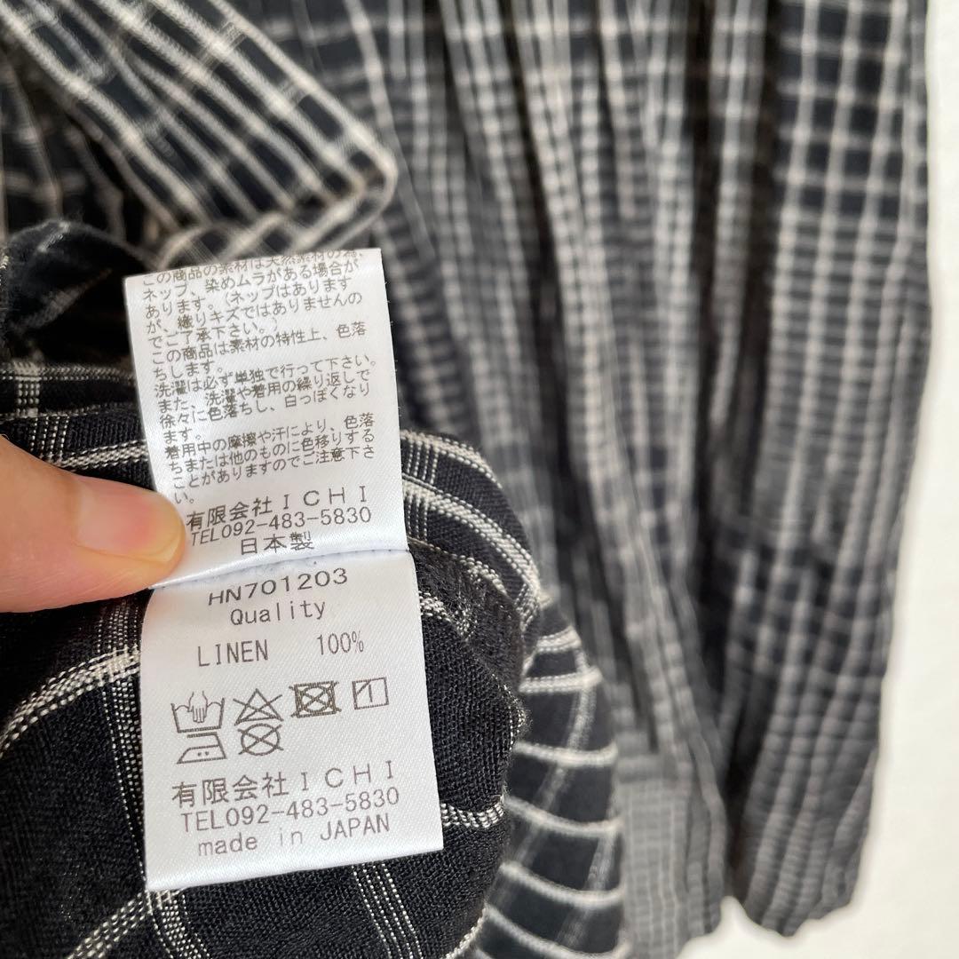 イチ　アンティーク　ロングワンピース　麻リネン100%チェックICHI