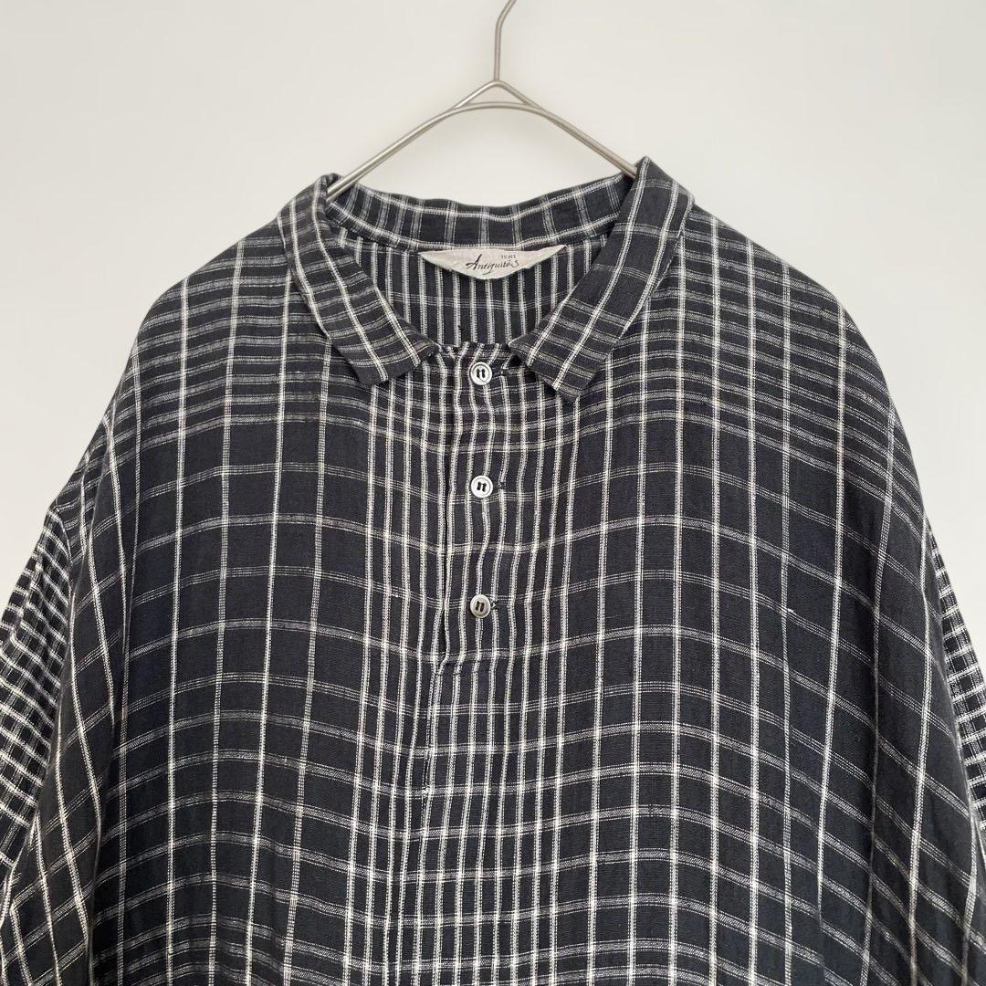 イチ　アンティーク　ロングワンピース　麻リネン100%チェックICHI