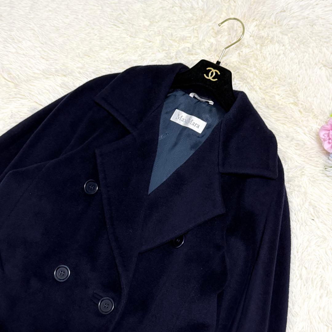 【美品】マックスマーラ チェスターコート カシミヤ混 ウール 白タグ ネイビー