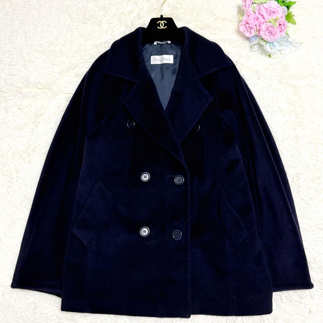 【美品】マックスマーラ チェスターコート カシミヤ混 ウール 白タグ ネイビー
