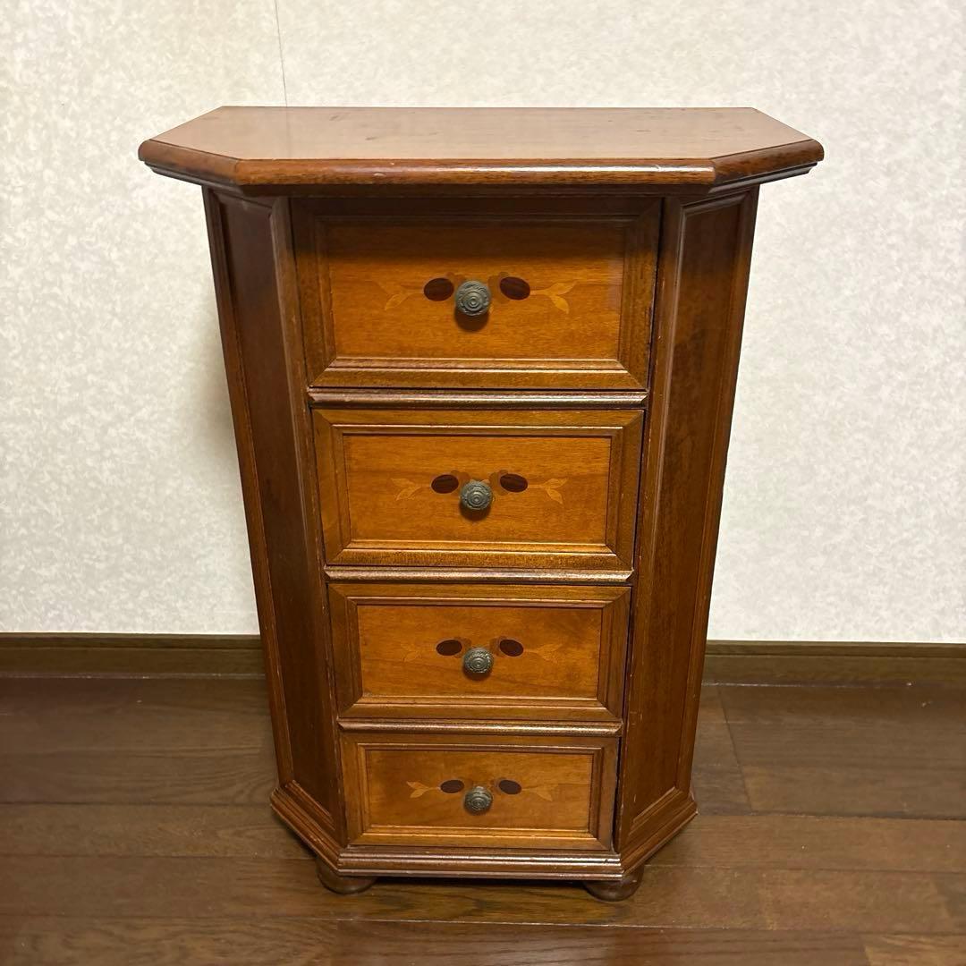 【良品】アンティーク 象嵌 六角 ４段チェスト