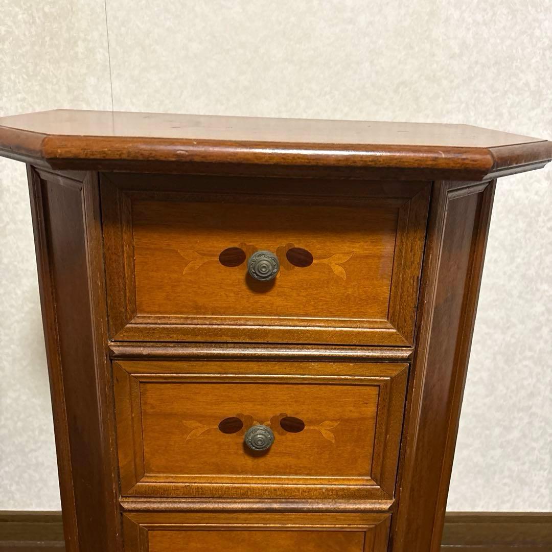 【良品】アンティーク 象嵌 六角 ４段チェスト