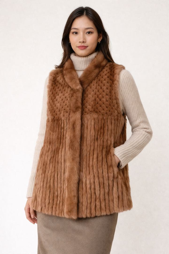 リアルミンク ミンク ファー ジレ ベスト 本毛皮 レイヤード 毛並み良好 軽量