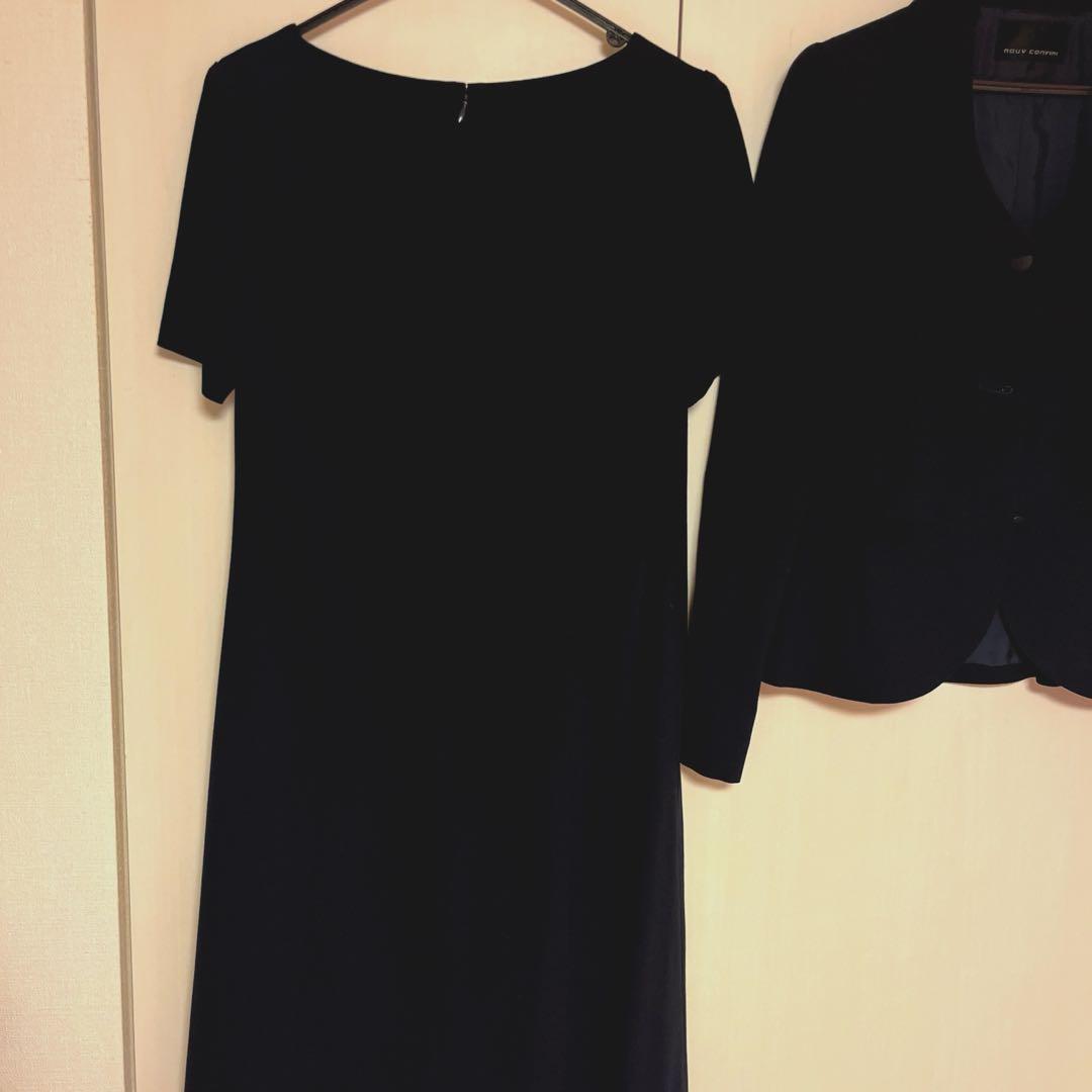 美品＊大きいサイズ13号XL ヌーヴコンフ ィニお受験スーツ ワンピース濃紺