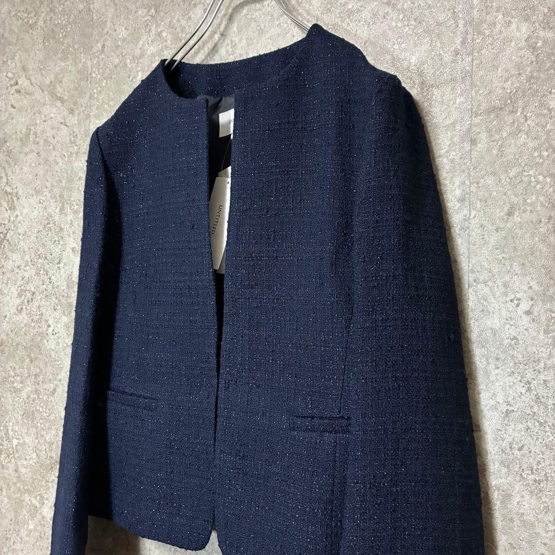 【新品】UNTITLED ツイードノーカラージャケット フォーマル ネイビー M