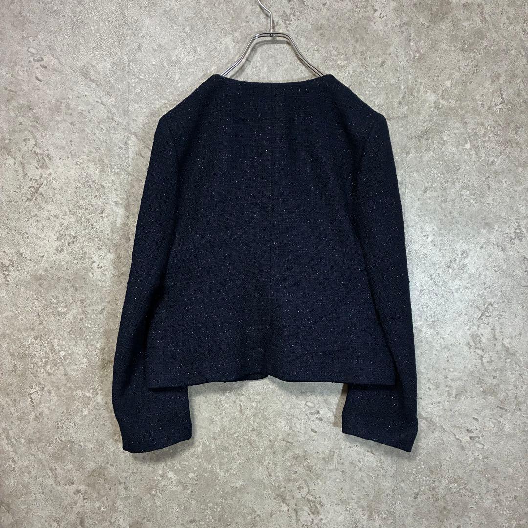 【新品】UNTITLED ツイードノーカラージャケット フォーマル ネイビー M