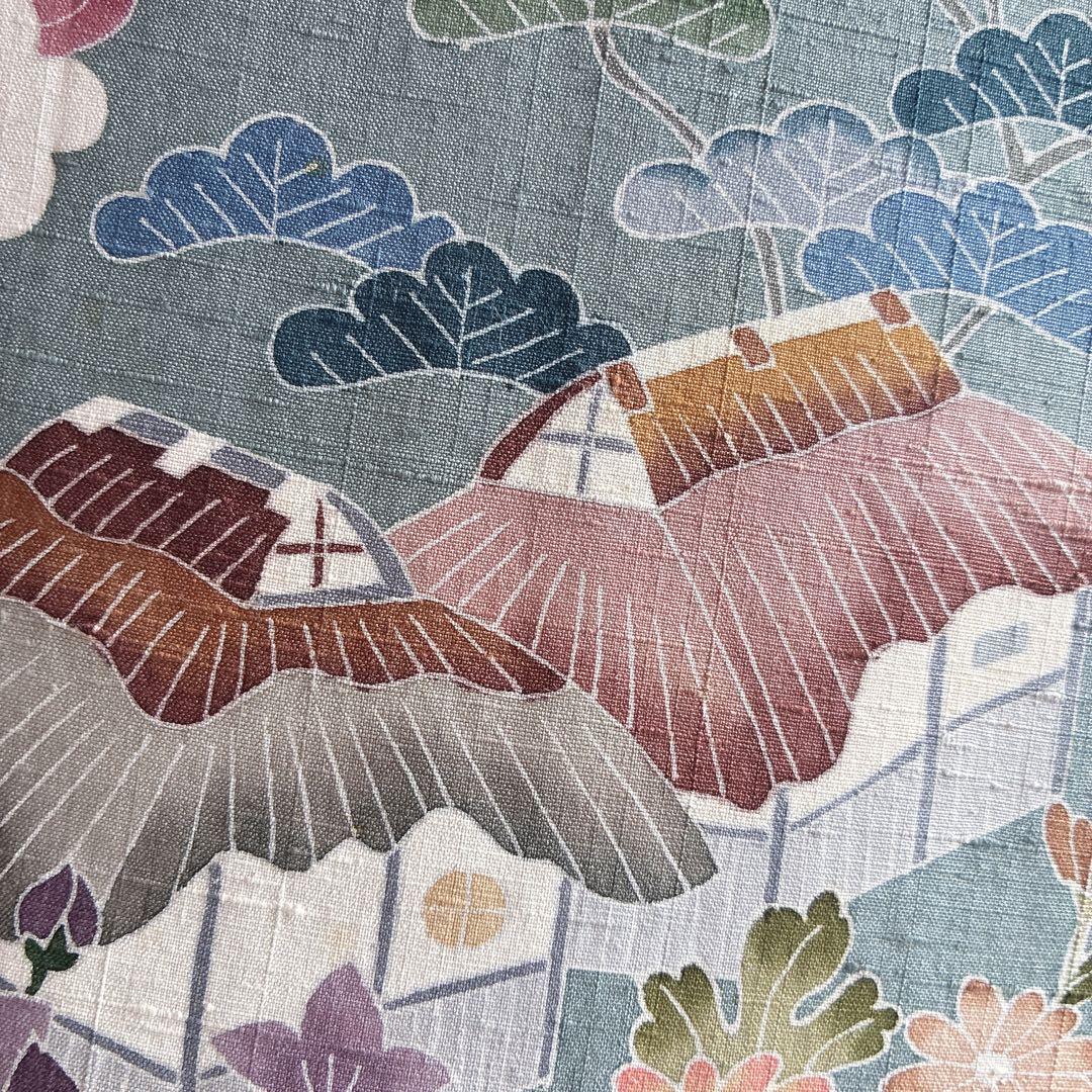 訪問着　フルセット　着物　正絹　紬　四季草花　風情　N1