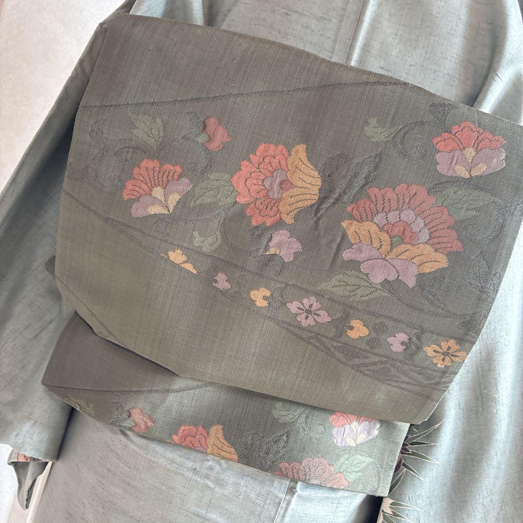 訪問着　フルセット　着物　正絹　紬　四季草花　風情　N1