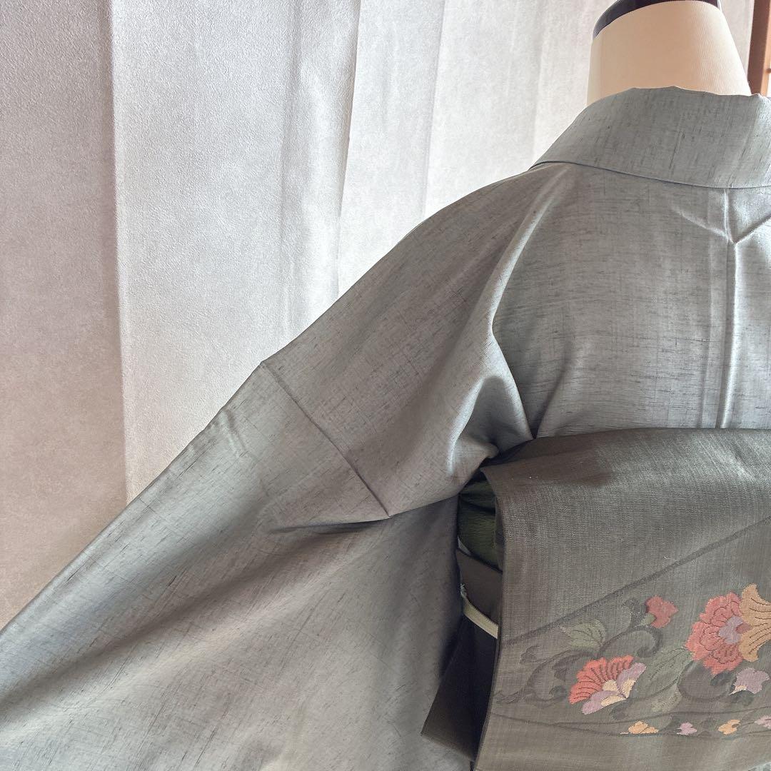 訪問着　フルセット　着物　正絹　紬　四季草花　風情　N1