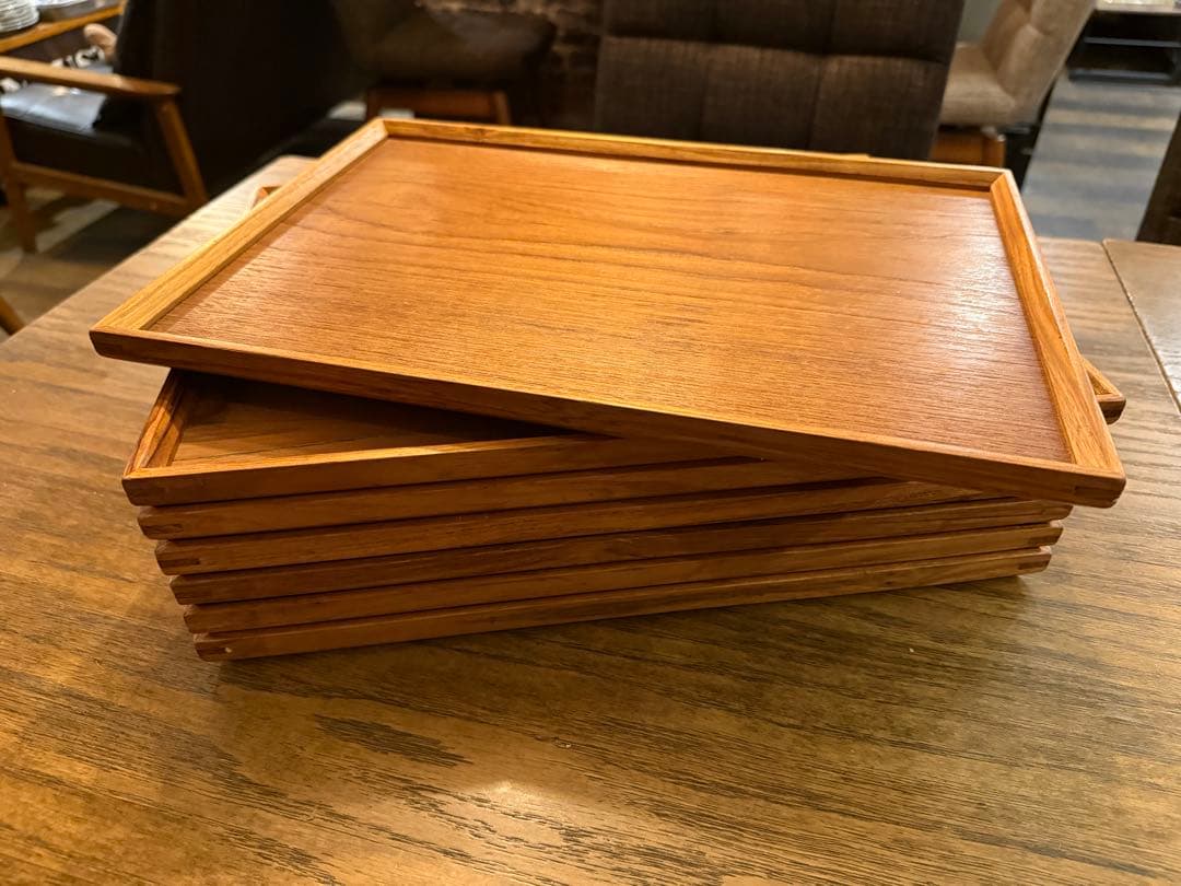 【中古美品】お洒落な木製お盆トレイ7点 和食 定食屋 カフェ ランチプレート