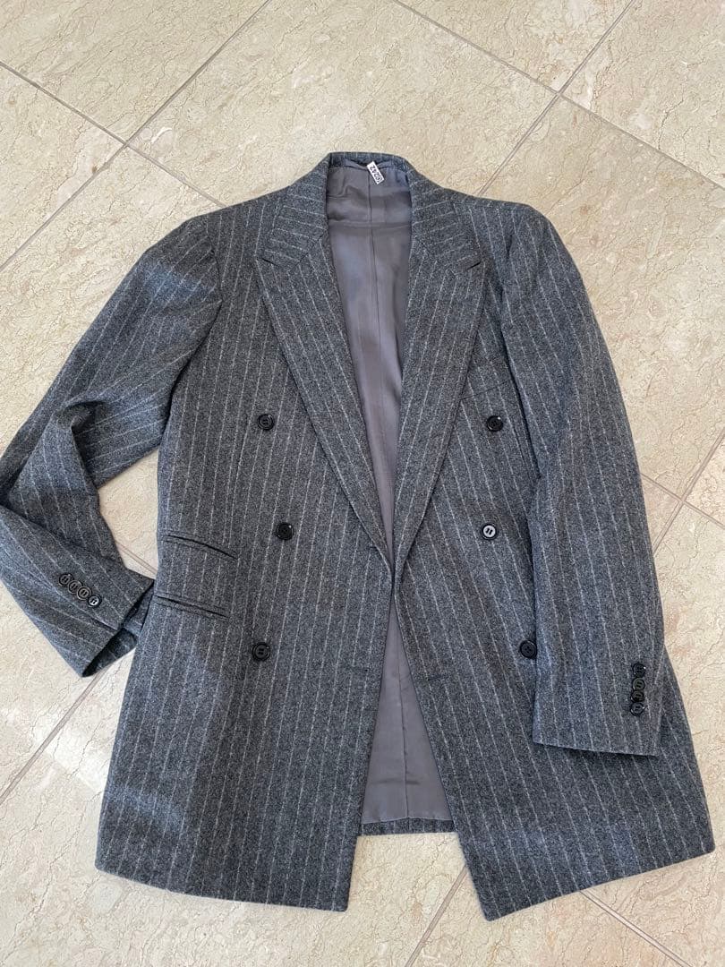 RING JACKETグレー ストライプ ダブルブレストスーツsize.48.M