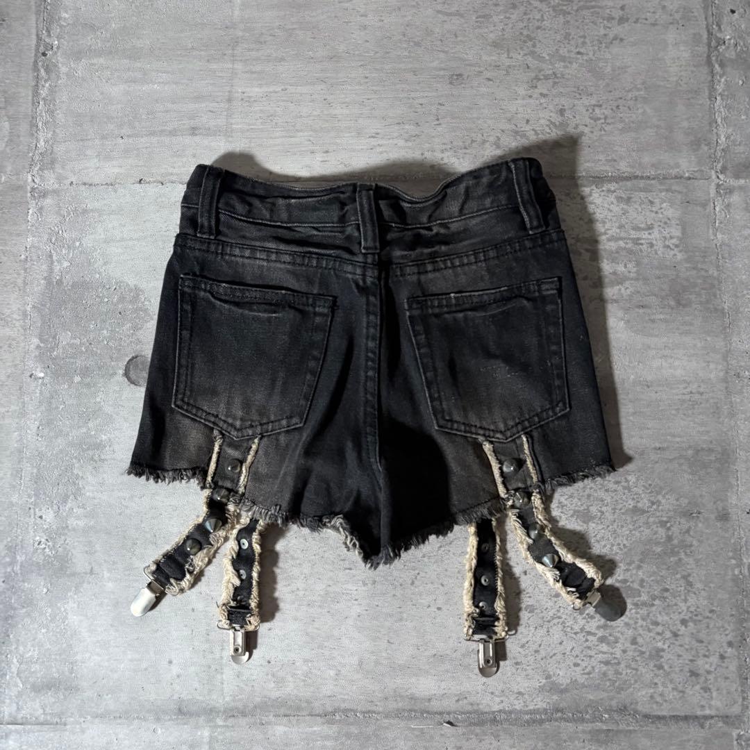 00s GLAD NEWS ブラックデニム ショートパンツ 髑髏スタッズ y2k