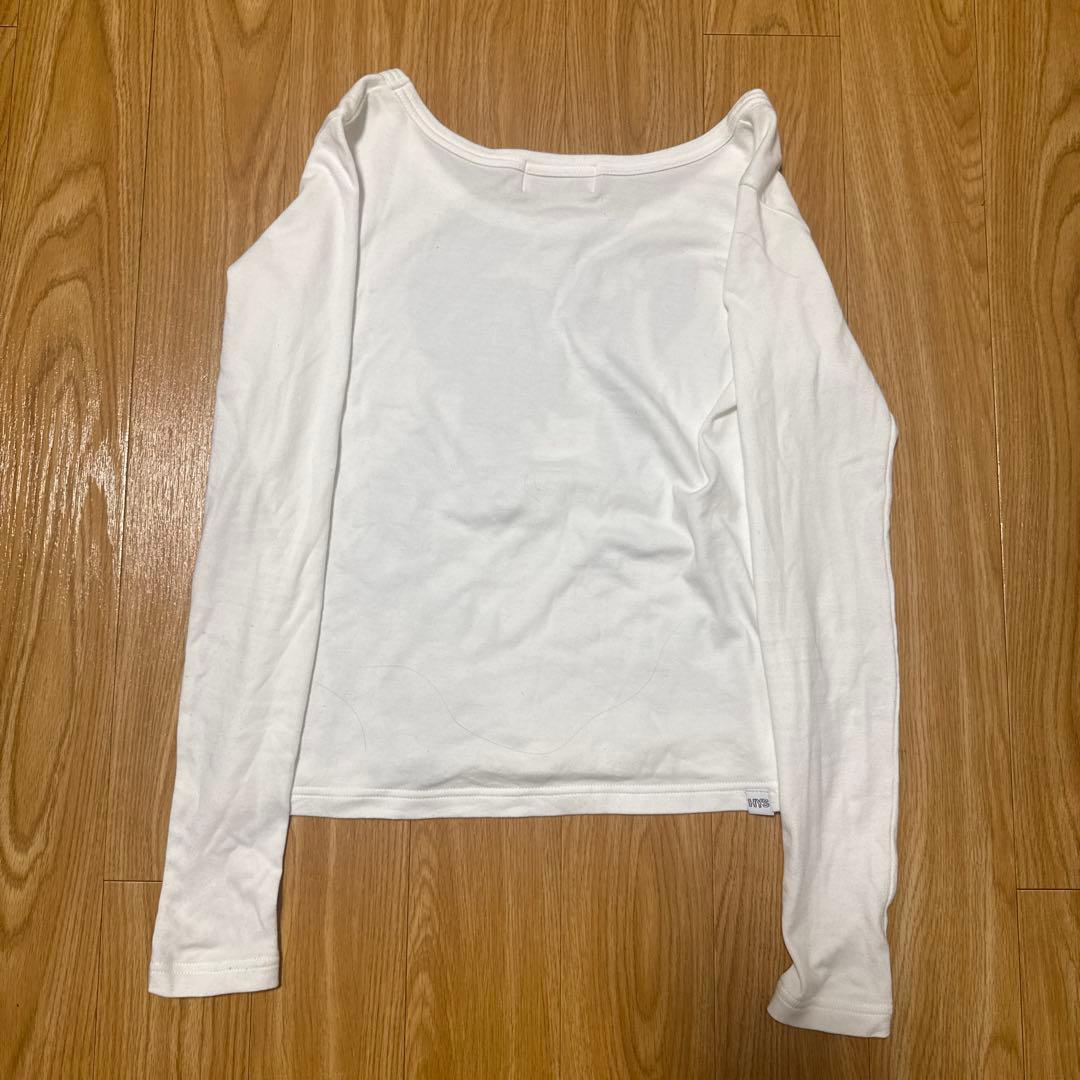 ホワイト グラフィックプリント 長袖Tシャツ