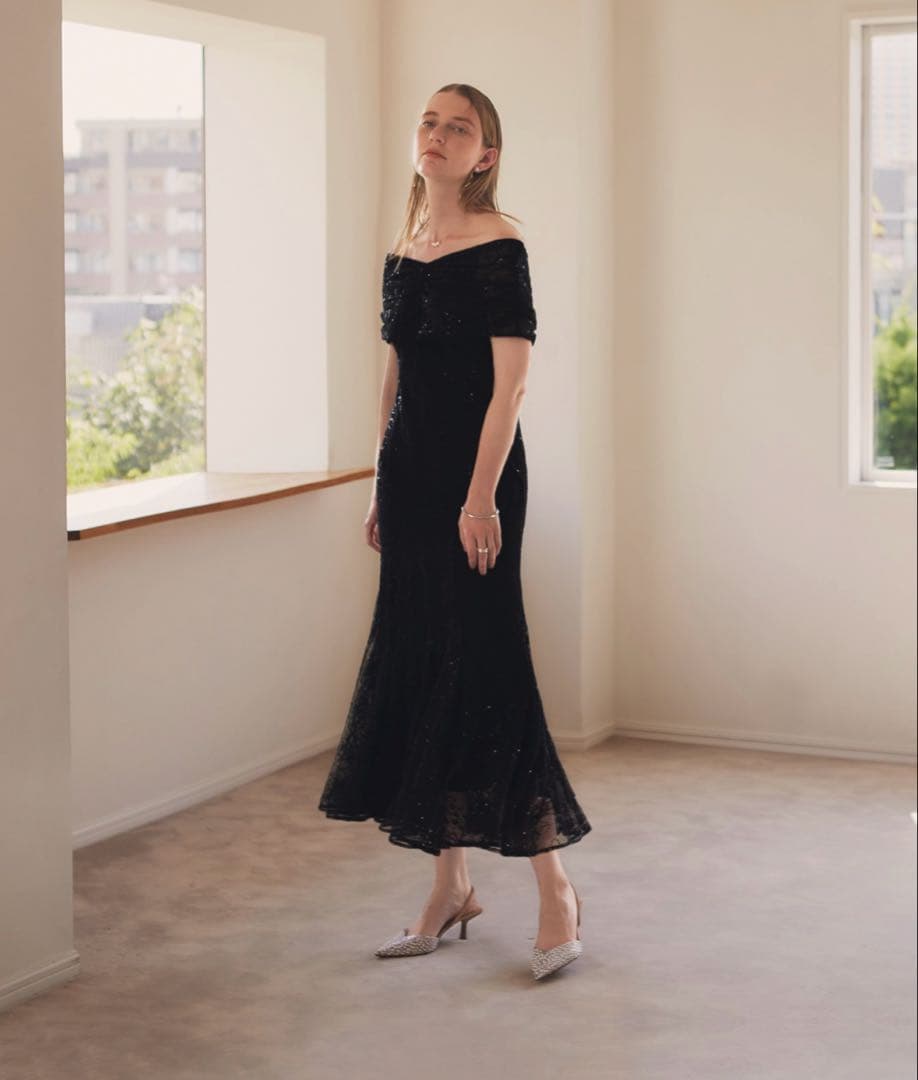 【LEJA】2wayオフショルダースパンコールマーメイドフレアパーティードレス