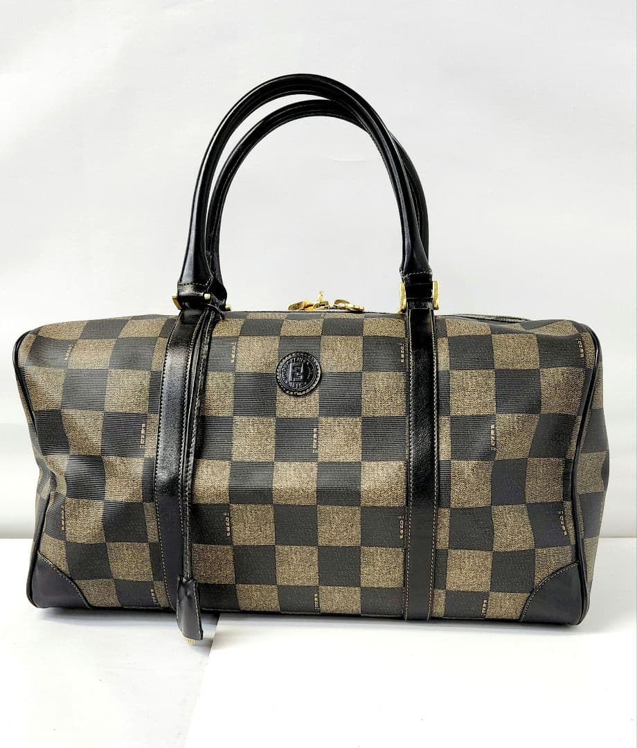 【良品】FENDI フェンディ ペカン柄 ブロック ボストンバッグ 40㎝