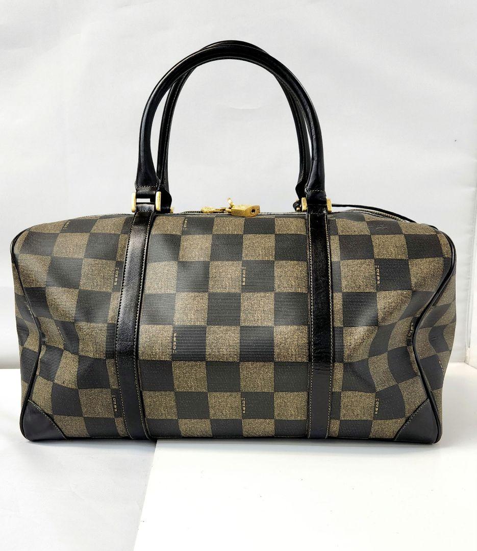 【良品】FENDI フェンディ ペカン柄 ブロック ボストンバッグ 40㎝