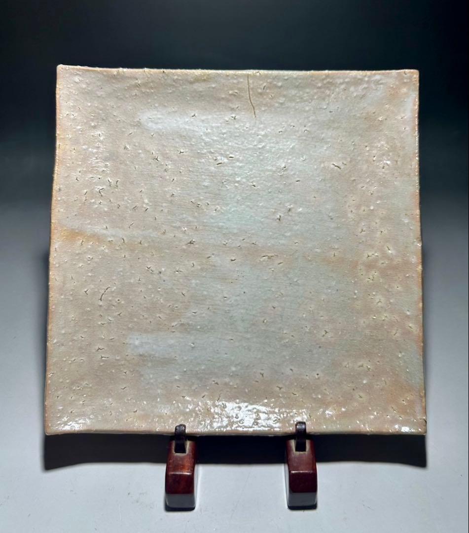 人間国宝 十代三輪休雪 休和　萩焼角皿／共箱・共布