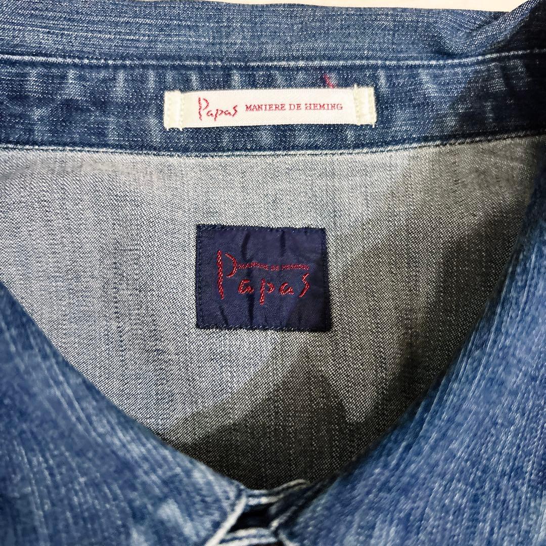希少 Papas インディゴ デニム ワーク カバーオール シャツ Lサイズ