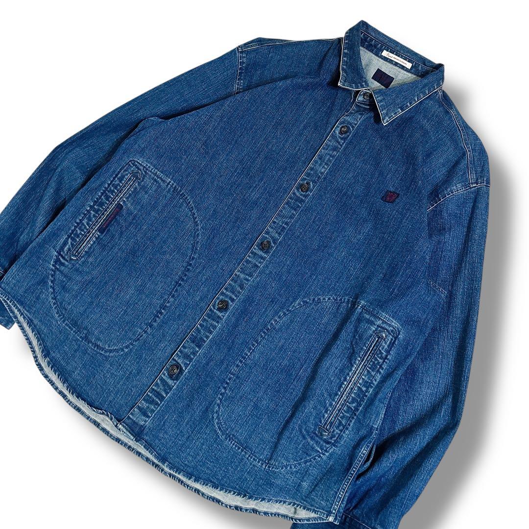 希少 Papas インディゴ デニム ワーク カバーオール シャツ Lサイズ