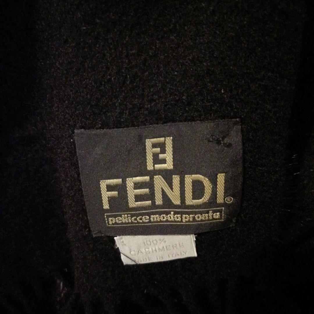 FENDI カシミアブラック ストール ファーフリンジ付き