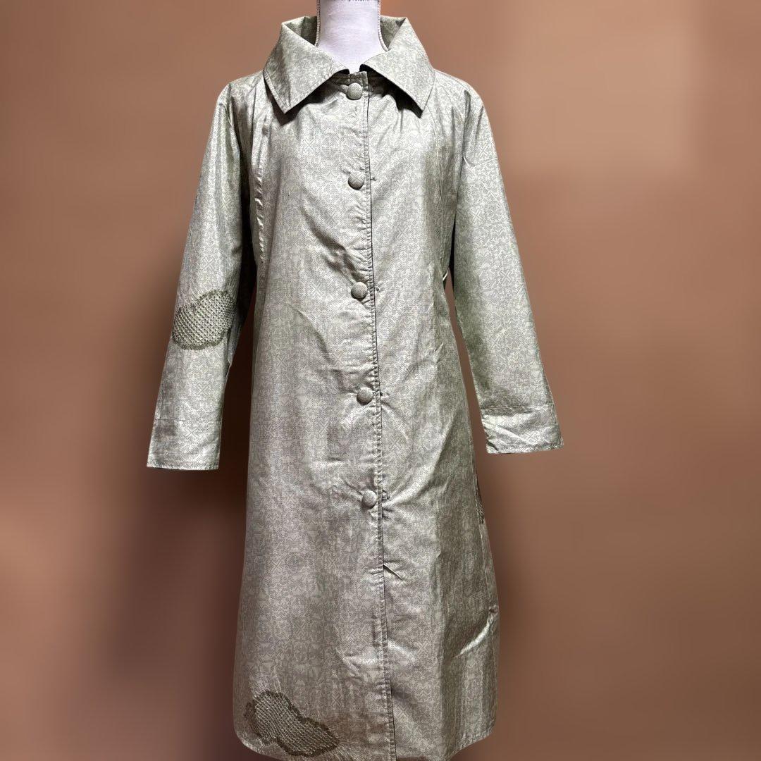 着物リメイク　正絹泥大島と色大島紬リバーシブルロングコート1227-1
