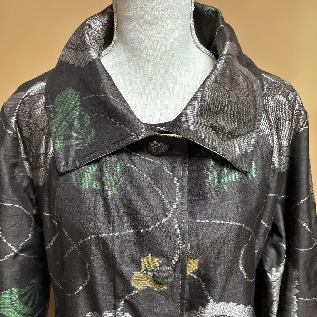 着物リメイク　正絹泥大島と色大島紬リバーシブルロングコート1227-1