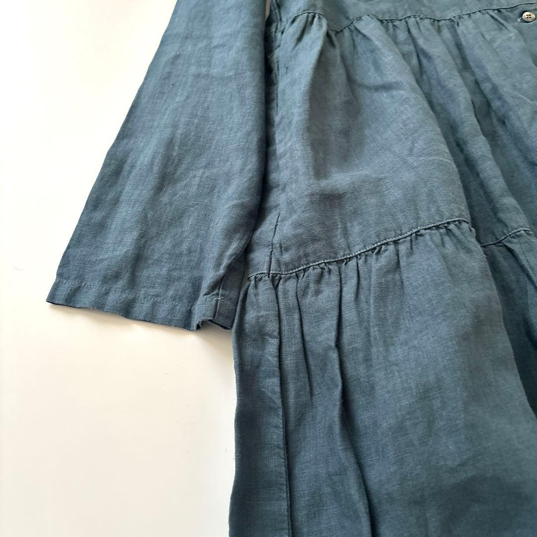 「美品」nest robe ライトネイビー　 長袖ティアードシャツワンピース　F