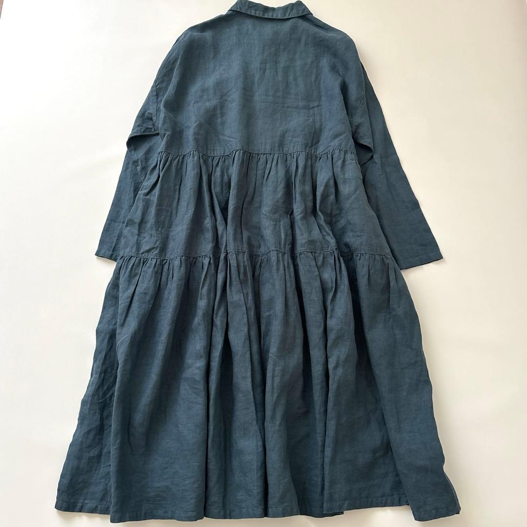 「美品」nest robe ライトネイビー　 長袖ティアードシャツワンピース　F