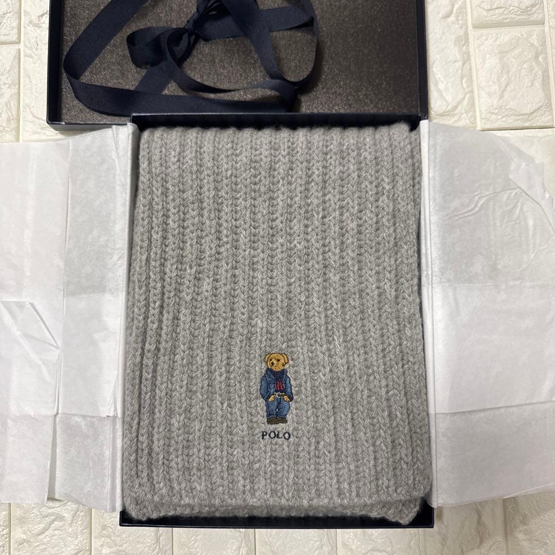 未使用タグ付 ポロラルフローレン ベア刺繍マフラー 箱リボン付き