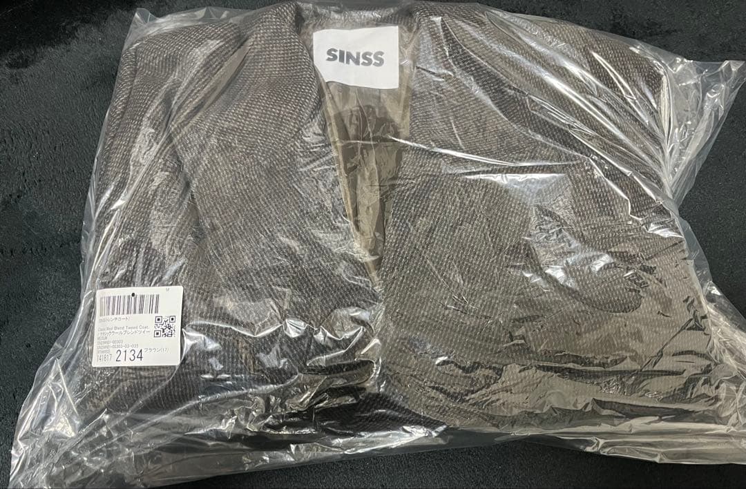 sinss クラシック ウール ブレンド ツイード コート ブラウン M