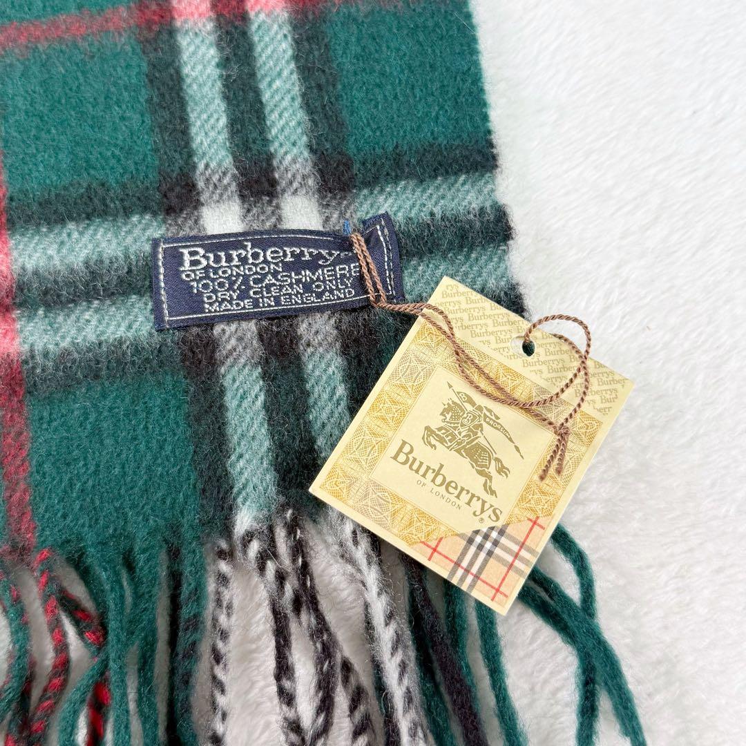 【未使用タグ付き】BURBERRY カシミヤ100% チェックマフラー グリーン