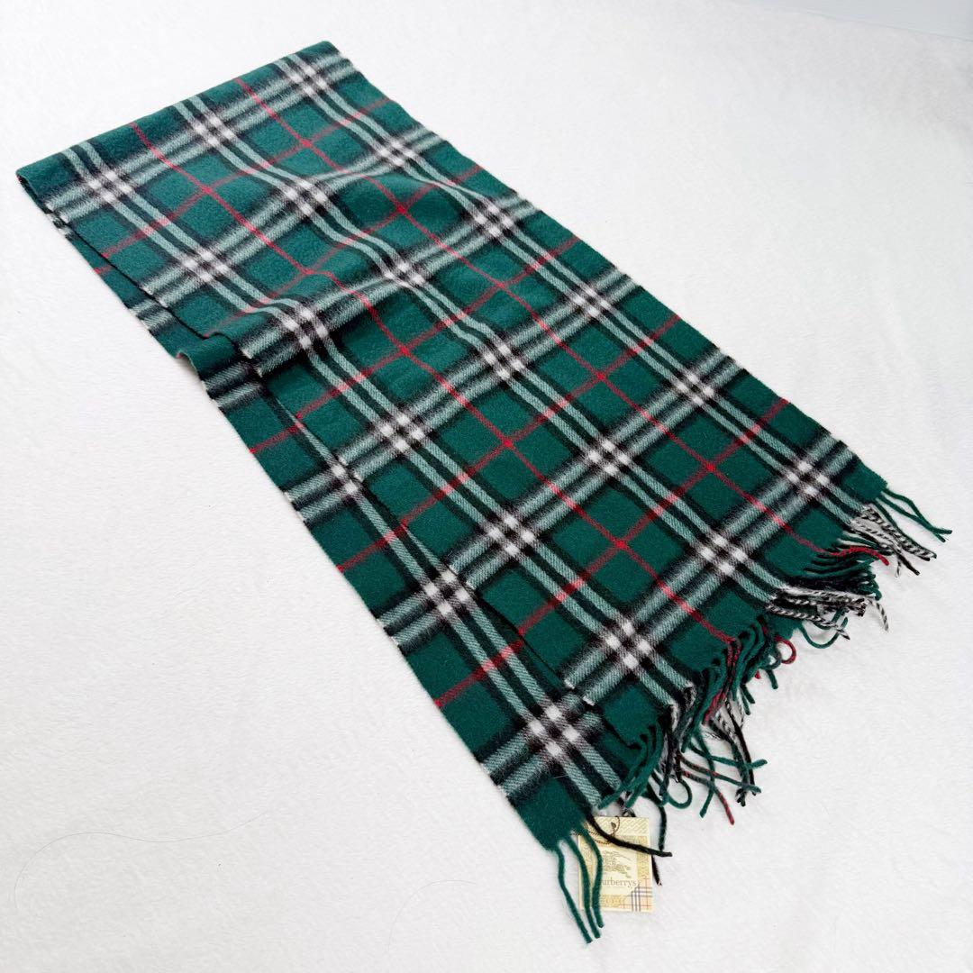 【未使用タグ付き】BURBERRY カシミヤ100% チェックマフラー グリーン