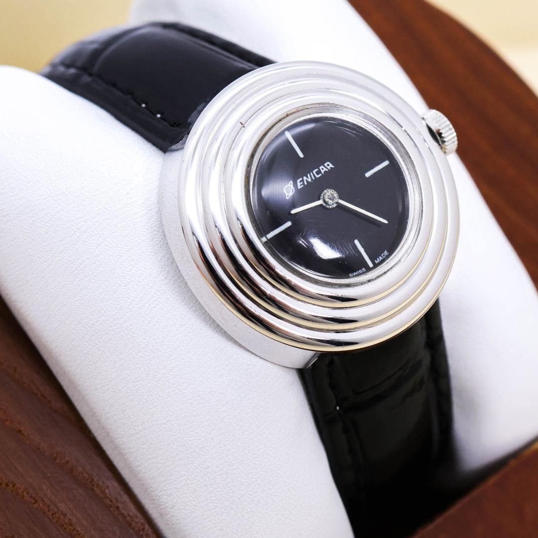 稼働 ENICAR 腕時計 機械式 手巻き スイスメイド ロジウムメッキ1029