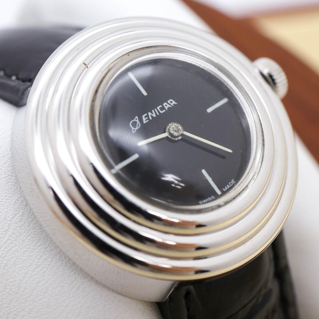 稼働 ENICAR 腕時計 機械式 手巻き スイスメイド ロジウムメッキ1029