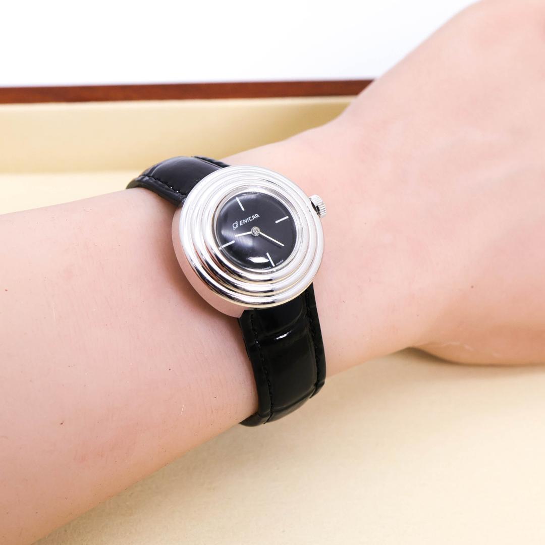 稼働 ENICAR 腕時計 機械式 手巻き スイスメイド ロジウムメッキ1029