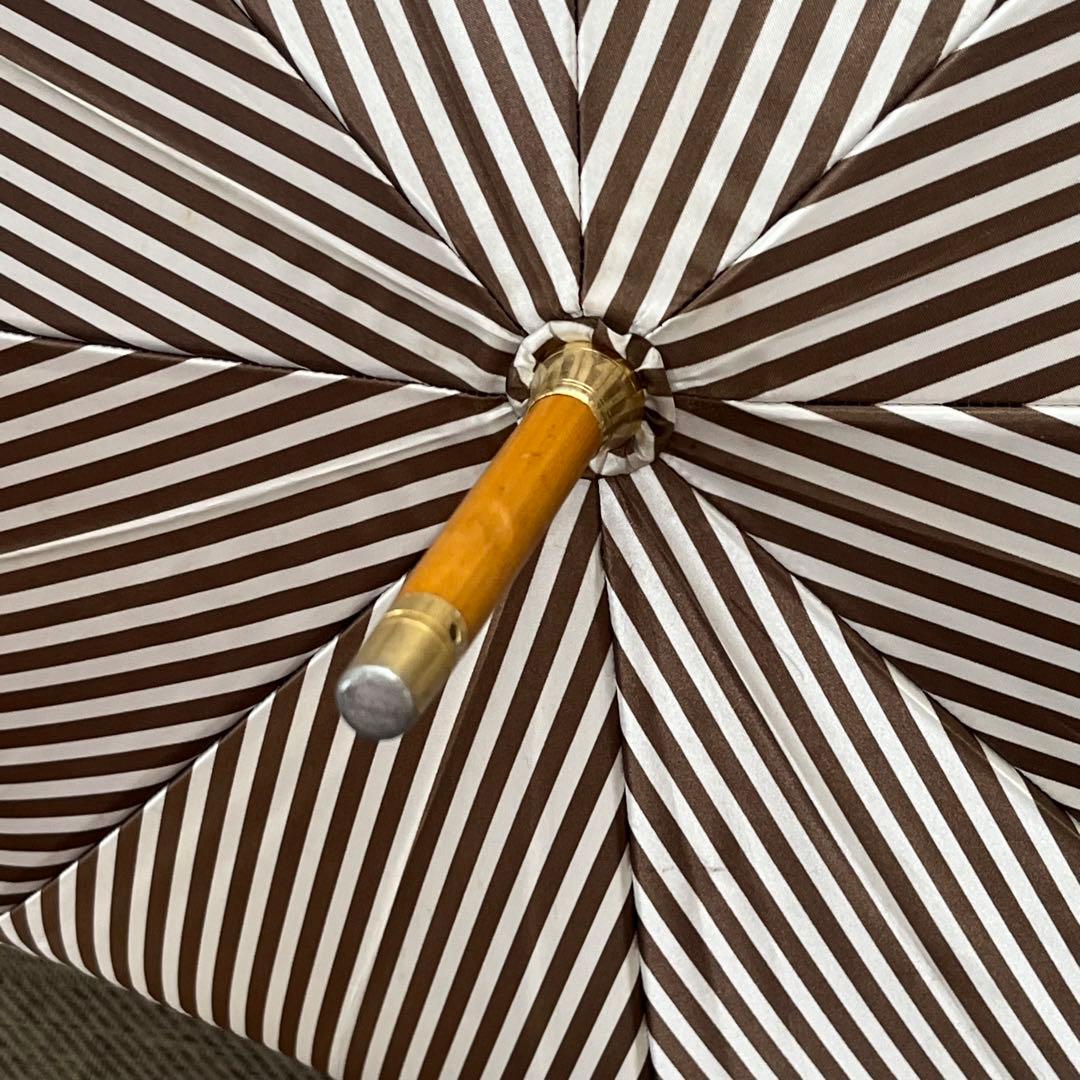 Christian Dior リボンストライプ柄　木製アンブレラ　晴雨兼用傘