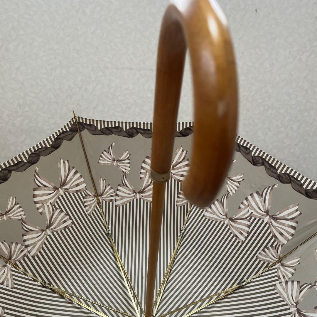 Christian Dior リボンストライプ柄　木製アンブレラ　晴雨兼用傘