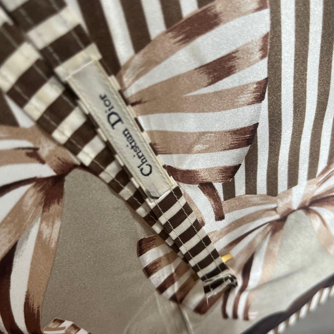 Christian Dior リボンストライプ柄　木製アンブレラ　晴雨兼用傘