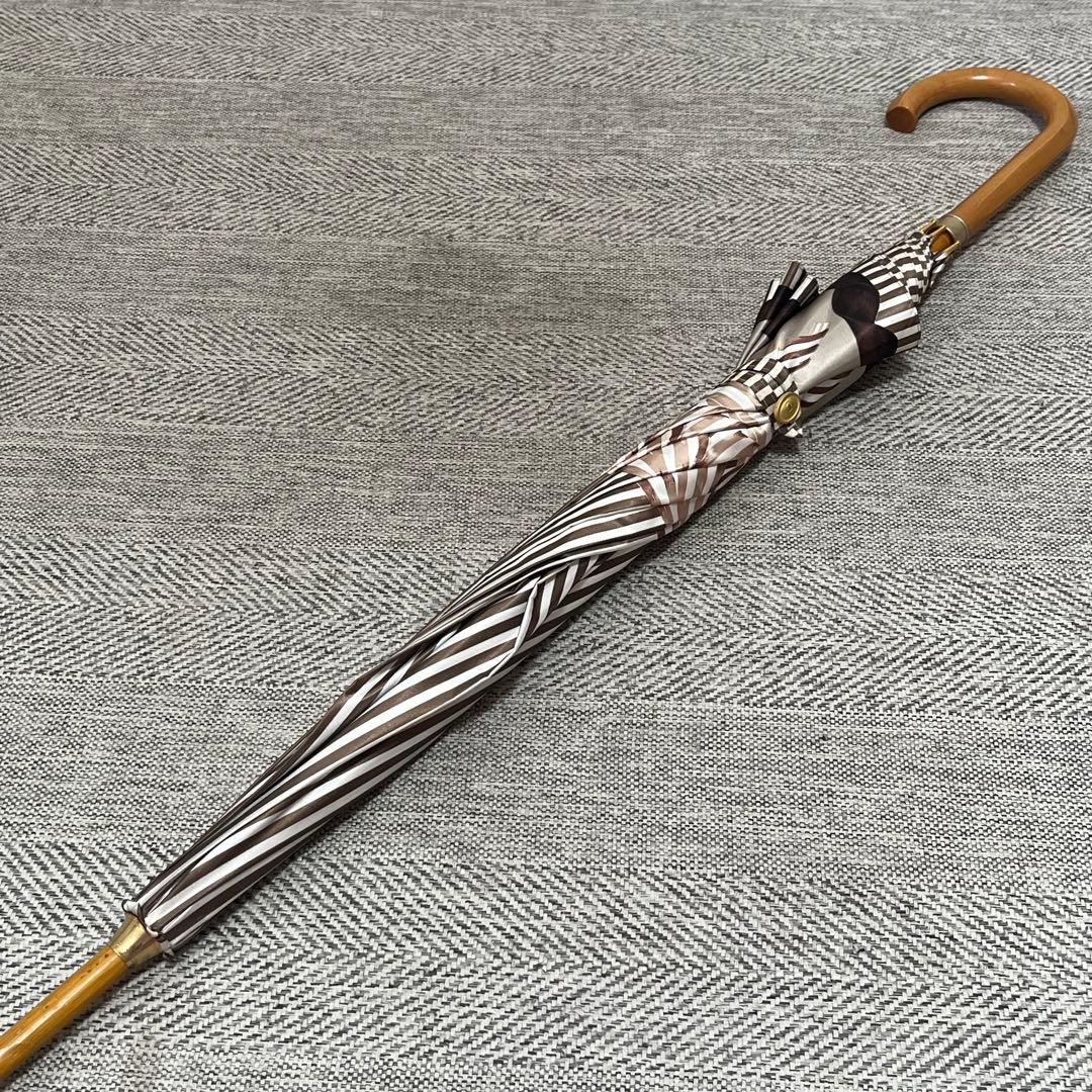 Christian Dior リボンストライプ柄　木製アンブレラ　晴雨兼用傘