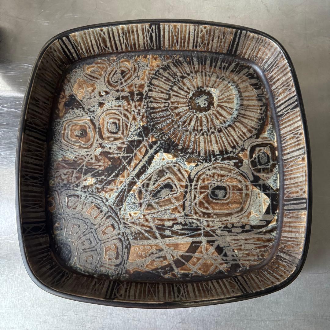 ロイヤルコペンハーゲン バッカ プレート 抽象模様の四角形 陶器皿