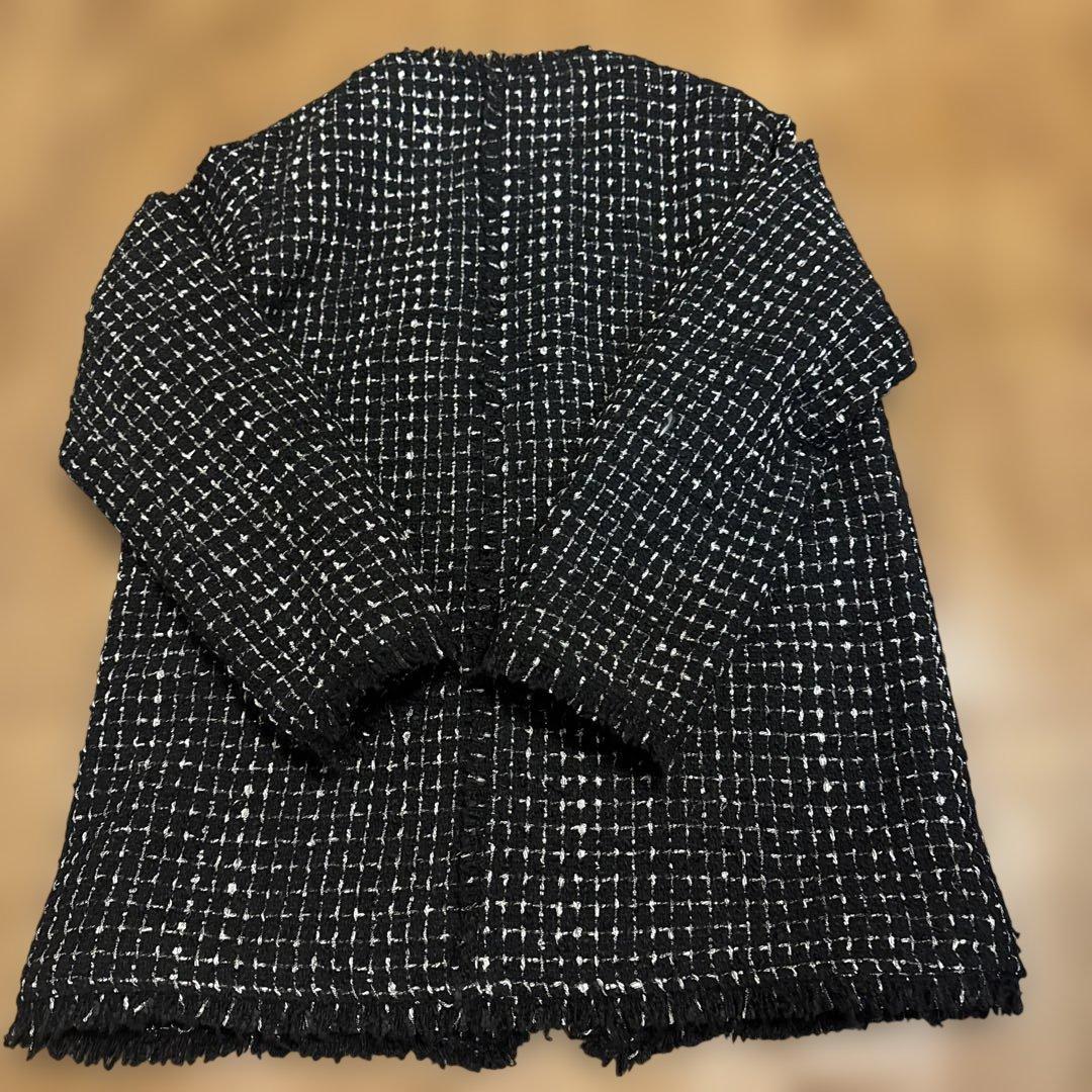 SHIPS ノーカラーツイードジャケット ブラック/ホワイト