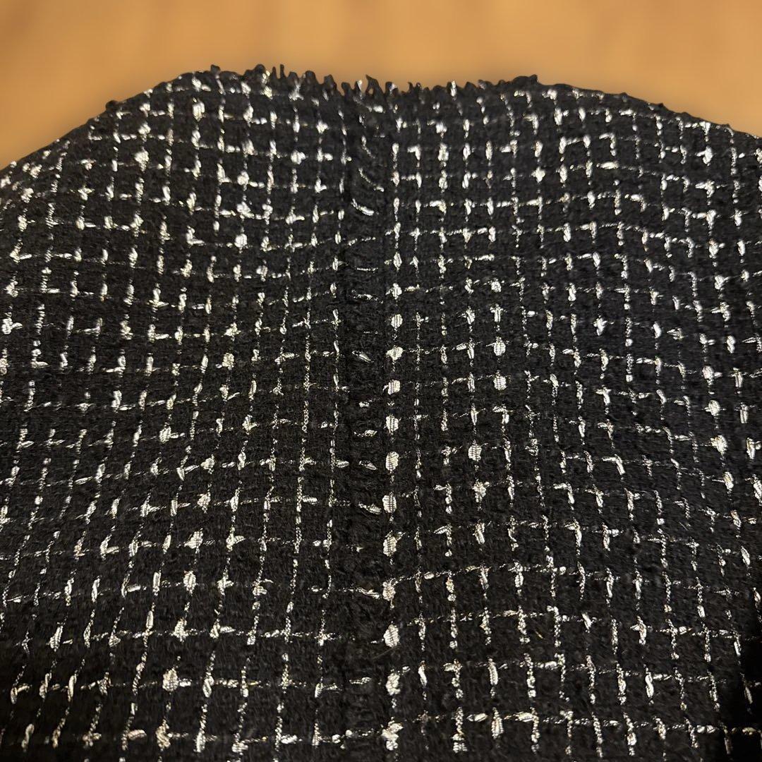 SHIPS ノーカラーツイードジャケット ブラック/ホワイト