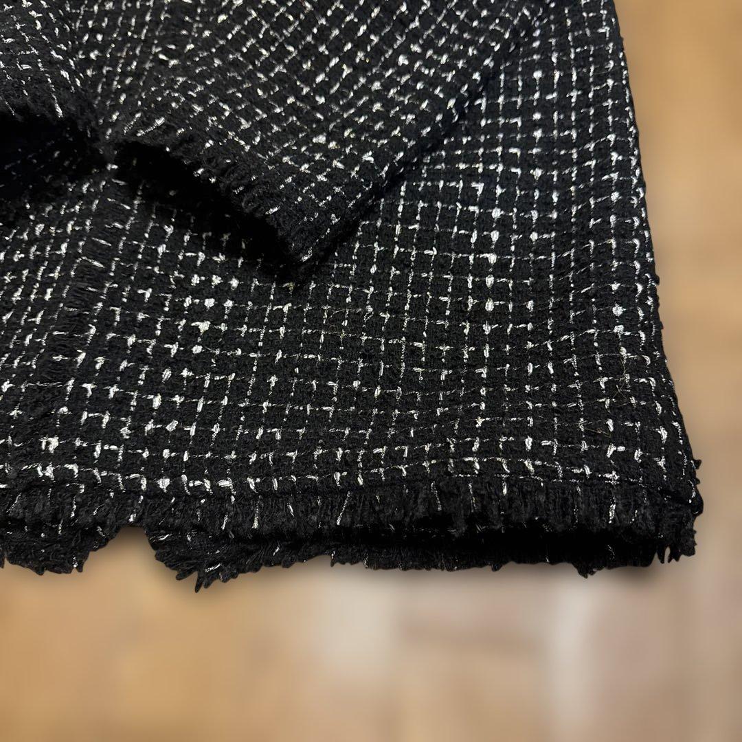 SHIPS ノーカラーツイードジャケット ブラック/ホワイト